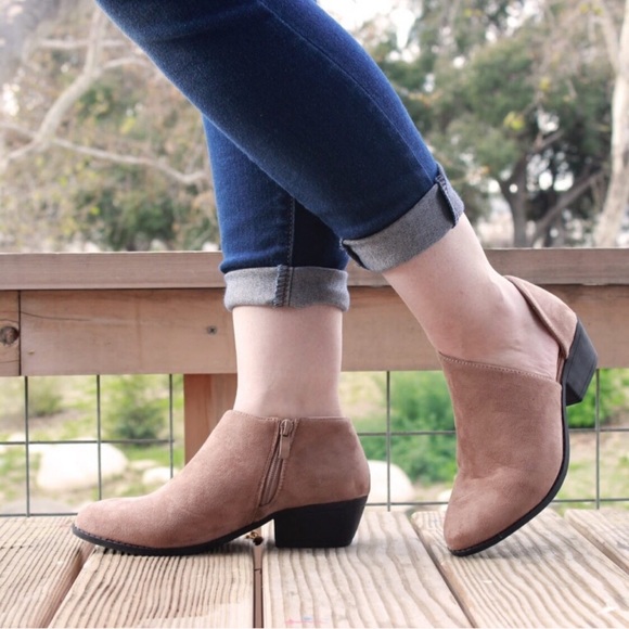 Taupe Side Cutout Ankle Booties - Picture 2 of 4